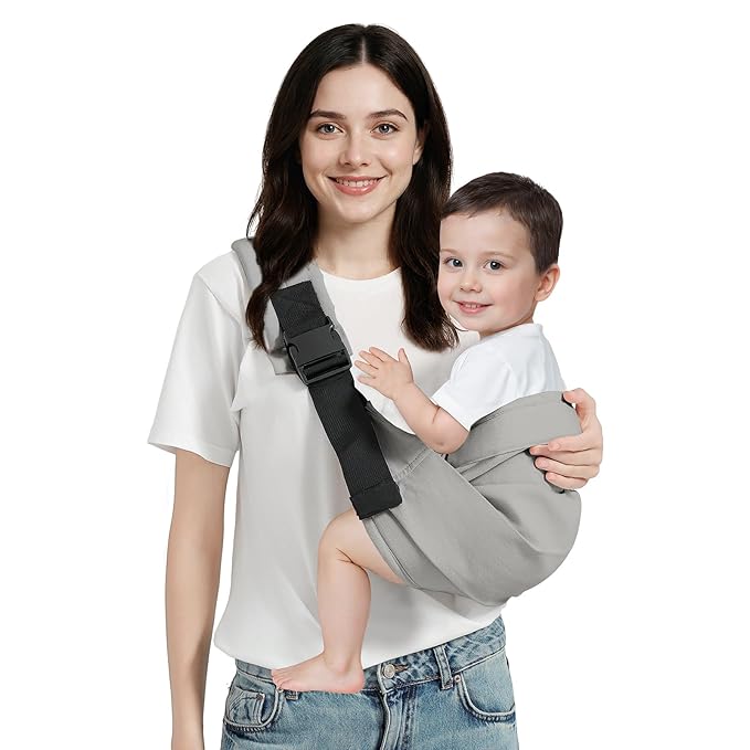 Baby Sling Carrier, Toddler Carrier Sling with Double Safety Buckle and Adjustable Shoulder Strap(7-30lbs), Baby Carriers One Size Fits All, Grey-CubbioJoy