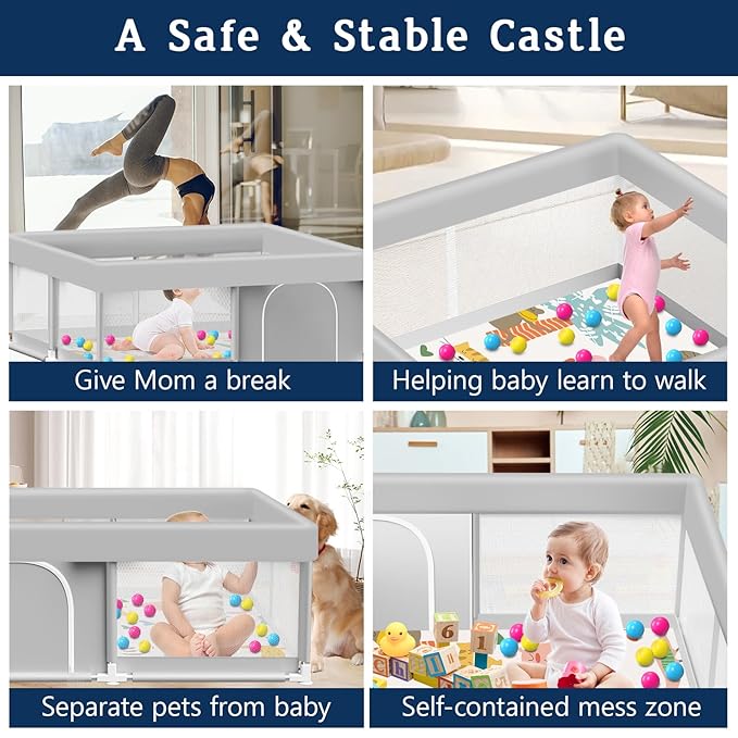 Baby Playpen with Mat, 50x50 Inch Playpen with Mat Waterproof for Babies and Toddlers Play Pen Playards Safety Gate Fence Active Center Indoor-CubbioJoy