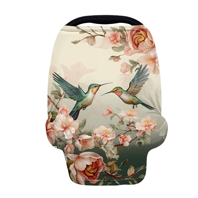 Binienty Car Seat Covers for Babies, Hummingbird Flower Design,Floral Nursing Cover Breastfeeding Scarf, Stretch Baby Carseat Canopy-CubbioJoy