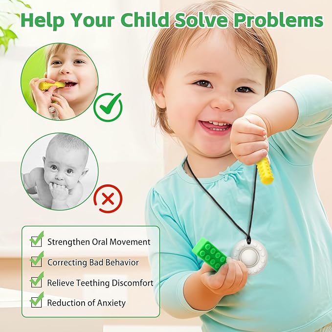 Chew Necklaces for Sensory Kids, Silicone Chewy Necklace for Boys and Girls with Autism, ADHD, SPD, Chewing, Oral Motor Therapy Sensory Toys-CubbioJoy