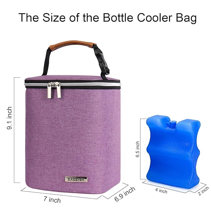 Breast Milk Cooler Bag with Ice Pack Fits 4 Baby Bottles Up to 9 Ounce, Baby Bottle Bag Great for Nursing Mom Daycare, Purple-CubbioJoy