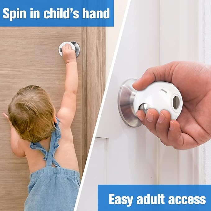 Door Knob Child Proof Universal Size 2.7" Diameter Baby Door Knob Safety Cover for Kids Easy Grip Baby Proof Door Knob Covers Hard for Toddlers to Open Child Safety Door Knob Covers (4 Pack)-CubbioJoy