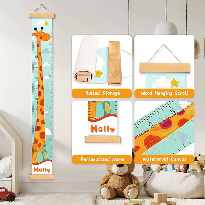Customize Name Kids Height Chart for Wall, Giraffe Growth Chart for Wall, Kids Growth & Measuring Chart in Inches, Fun & Stylish Height Tracker for Children, Nursery Decor Essentials-CubbioJoy