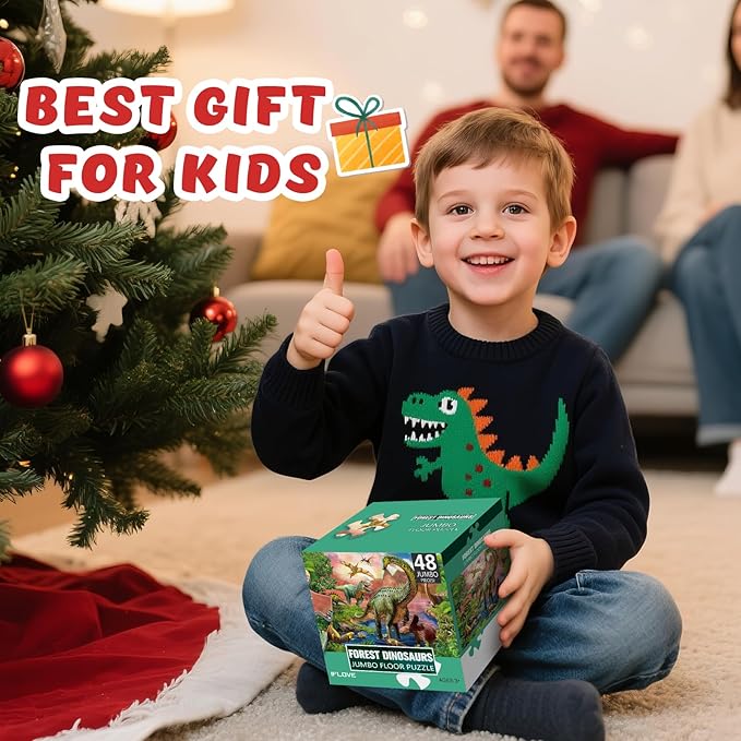 Jumbo Floor Puzzle for Kids,48 Piece Forest Dinosaur Large Jigsaw Puzzles, Fun Educational Preschool Learning Toy for Toddlers Ages 3-5,Gift for Boy Girl Ages 4-8-CubbioJoy