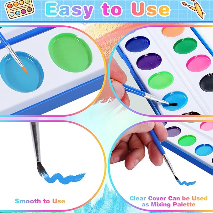 15 Pack Watercolor Paint Set for Kids, 16 Colors Washable Water Colors with Paint Brushes, Washable for Classroom Party Favor Art Activities-CubbioJoy