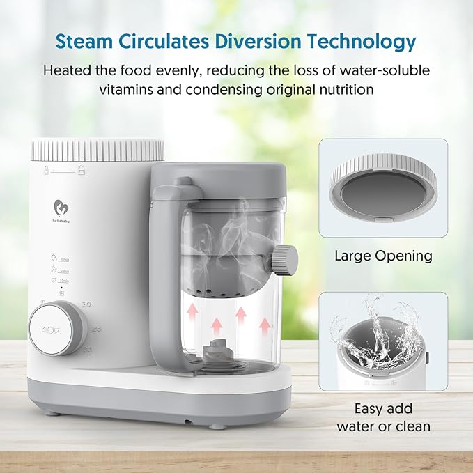 Baby Food Maker Bellababy Baby Food Processor, Puree Blender Steamer with Reversible Steam Basket, One Button Easy Operation & Large Opening for Easy Cleaning-CubbioJoy