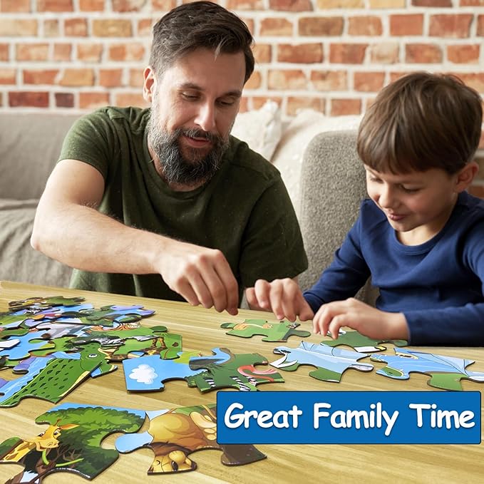 Jumbo Floor Puzzle for Kids, Large Jigsaw Puzzles 35 Piece for Kids Ages 3-5,Preschool Learning & Education Toys, Gifts for 4-8 Year Old Boys and Girls (Grassland Animal)-CubbioJoy