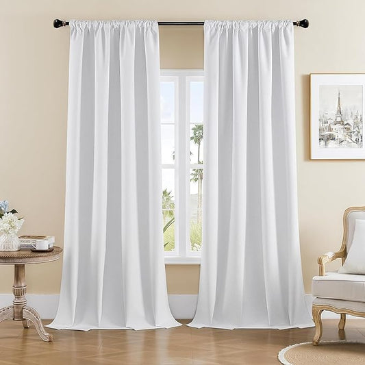Joydeco Custom Blackout Curtains for Bedroom, Total Blackout Curtains Back Tab & Rod Pocket, Solid Thermal Insulated Window Drapes Luxury Decor for Living Room 1 Panel (Custom Size, White)-CubbioJoy