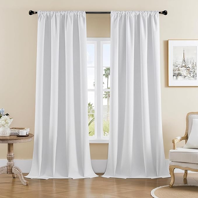 Joydeco Faux Linen Blackout Curtains for Bedroom,White Blackout Curtains 120 inches Long,100% Blackout Solid Thermal Insulated Window Drapes Luxury Decor for Living Room（W52xL120 Inch,White）-CubbioJoy