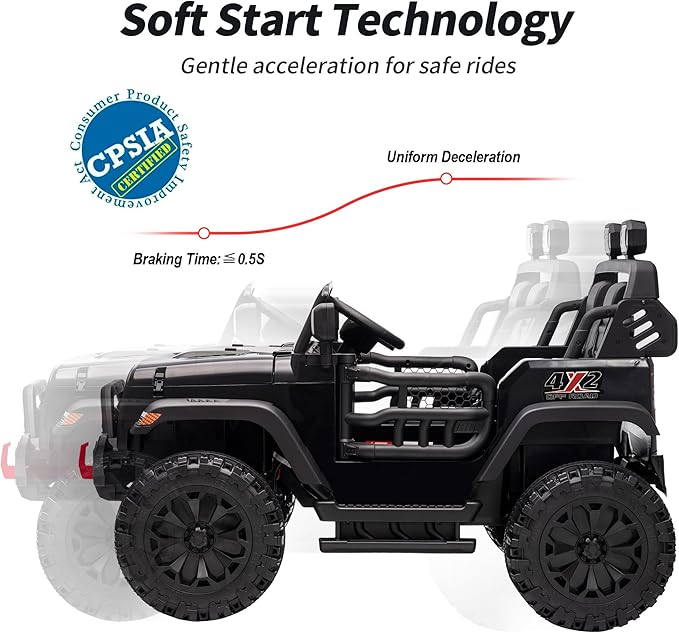 2 Seater Ride on Car Truck, 12V Kids Electric Ride on Toy for Big Kids Age 3-8 w/Remote Control- Black-CubbioJoy