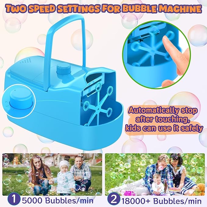 Bubble Machine, 18000+ Bubbles Per Minute Bubble Maker Blower for Kids Toddlers with 2 Speeds,6 Wands,Operated by Batteries or Plug-in for Outdoor/Indoor Birthday Parties,Wedding (Blue)-CubbioJoy
