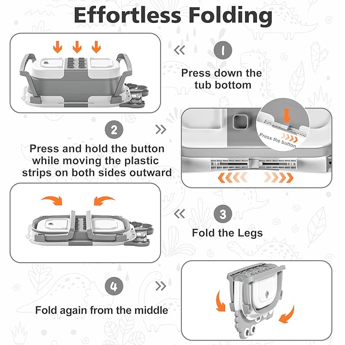 Collapsible Baby Bathtub for Newborn, Foldable Baby Bath Tub with Thermometer & Soft Floating Cushion & Drain Hole, Portable Travel Infant Bath Tubs for Newborns to Toddlers 0-36 Months Boys, Grey-CubbioJoy