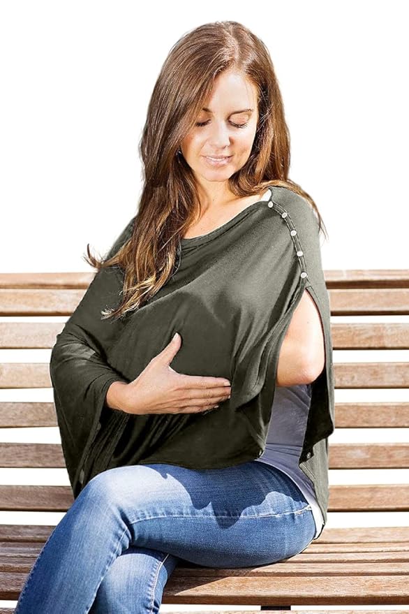 Byrd & Blume Maternity Nursing Cover Breathable Lightweight Breastfeeding Cover Wrap Shawl Scarf Poncho Full 360 (Olive, One size)-CubbioJoy