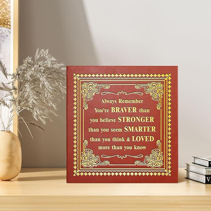 Inspirational Leather Photo Album,Magnetic Self-Stick Page Photo Album,Family Album,Hand Made DIY Albums Holds 3x5, 4x6, 5x7, 6x8 Photos (brown-always remember)-CubbioJoy