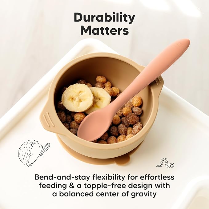 KeaBabies Silicone Baby Spoons, Self Feeding 6-12 months - 3-Pack Baby Weaning Eating Utensils, Toddler First Food Training Spoon, Infant, Kids Feeding Supplies Essential Set,Dishwasher-safe (Roseate)-CubbioJoy
