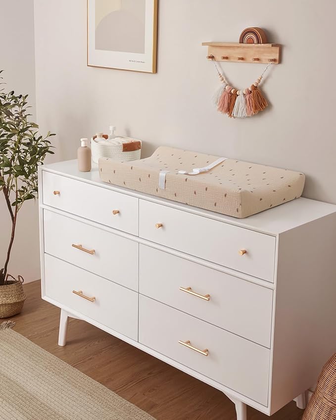 Blissful Diary Muslin Baby Changing Pad with Waterproof Lining Foam, Diaper Changing Table Pad with Cover for Dressers (Sunshine, Rectangular)-CubbioJoy