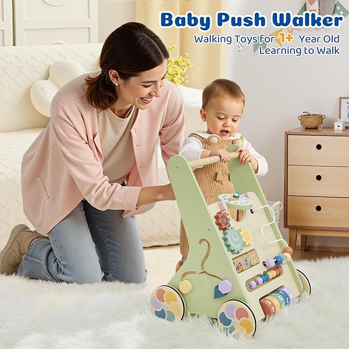 Baby Push Walker for Baby Boy 6-12 Months, Wooden Baby Walker Push Toy, Learning to Walk, Baby Walkers for Girls, Montessori Walker Toy with Wheels-CubbioJoy
