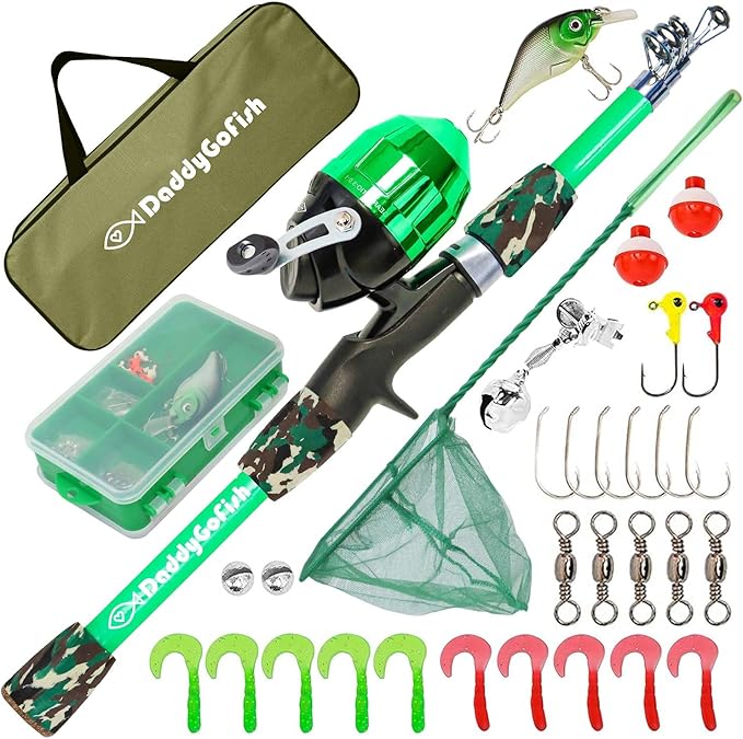 DaddyGoFish Kids Fishing Pole - Rod Reel Combo Tackle Box Starter Set - First Year Small Gear Kit for Boys Girls Toddler Youth Age Beginner Little Children-CubbioJoy