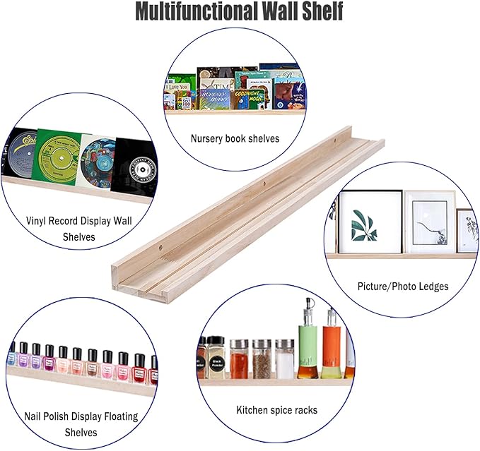 AZSKY 48 Inch Long Narrow Floating Shelves for Wall Storage Rustic Natural Wood Wall Shelf for Wall Décor Wall Bookshelf for Kids Room Picture Ledge Shelf a Set of 3-CubbioJoy