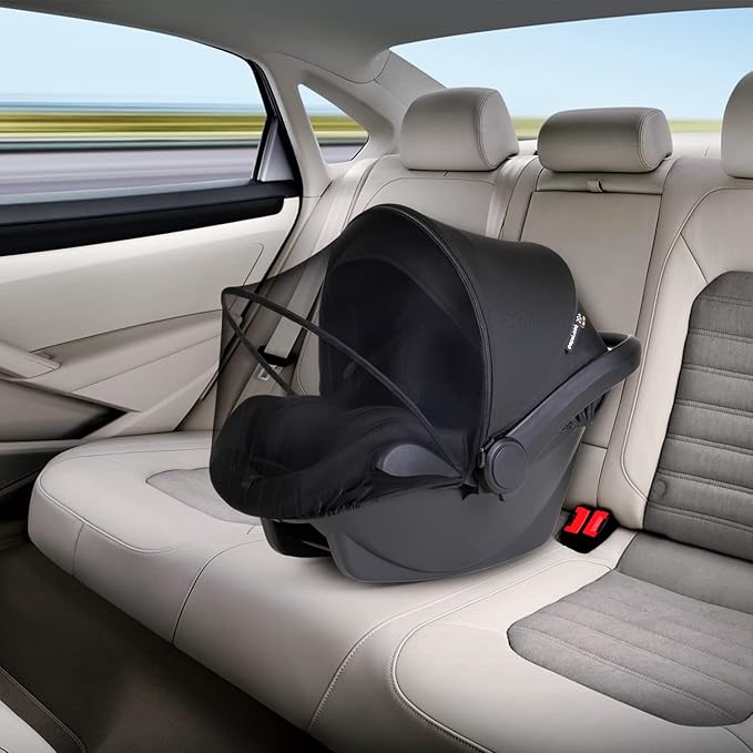 Beberoad Love 2-in-1 Car Seat Canopy - Universal Baby Car Seat Cover with Sunshade & Mesh Protection, 2-Way Zipper for Easy Access (Black)-CubbioJoy