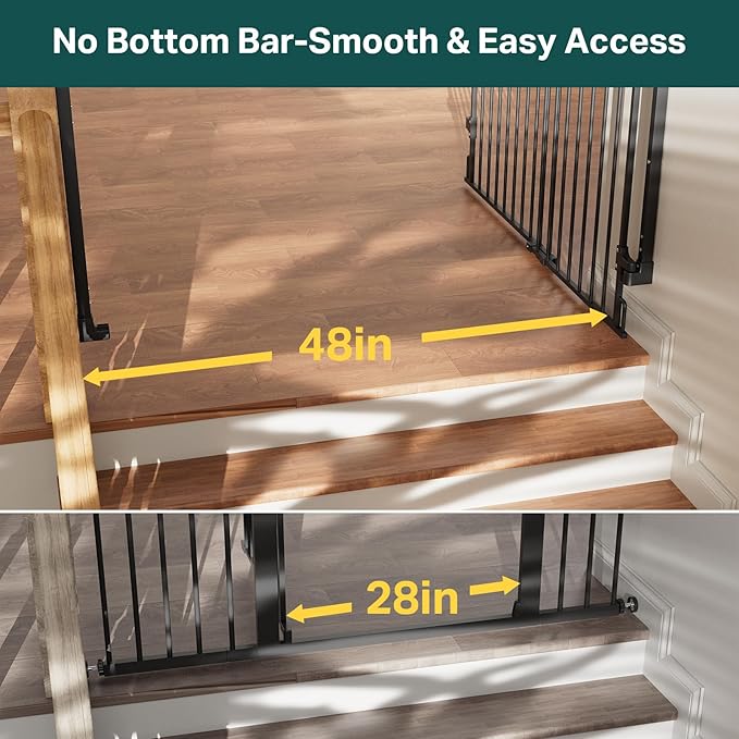Cumbor 34" Extra Tall No Bottom Bar Baby Gate for Stairs, Auto Close Dog Gate Indoor for Larger Pets, 31.6-48" Hardware Mounted Safety Gate for Doorways, Wide Walk Thru Door for Easy Access (Black)-CubbioJoy