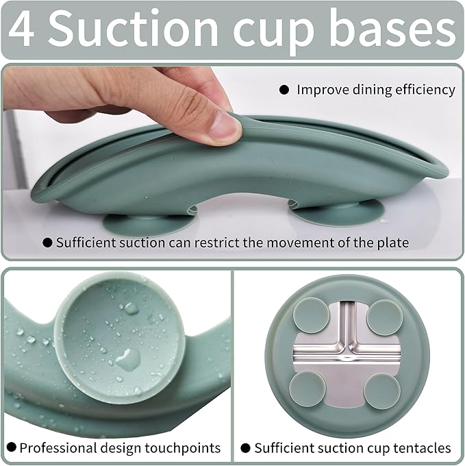 3Pack Sainless Steel Kids Plates with Suction, 8.1” Divided Toddler Baby Plates with Removable Silicone Sleeves BPA Free Non-Slip 2-in-1 Anti Breakage Metal Toddler Bowls-CubbioJoy