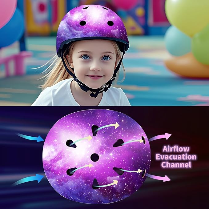 Adjustable Color Gradient Skateboard Helmet for 3-5-8-14+Ages【Toddler Kids Youth Adult】 Girls Boys Woman.Bike Helmet for Multi-Sports Cycling Bicycle Scooter Inline Roller Skate Rollerblading-CubbioJoy