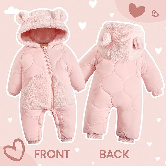 JiAmy Baby Snowsuit Newborn Winter Clothes Coat Romper Windproof Fleece Hat Zipper Baby Bear Outfit-CubbioJoy