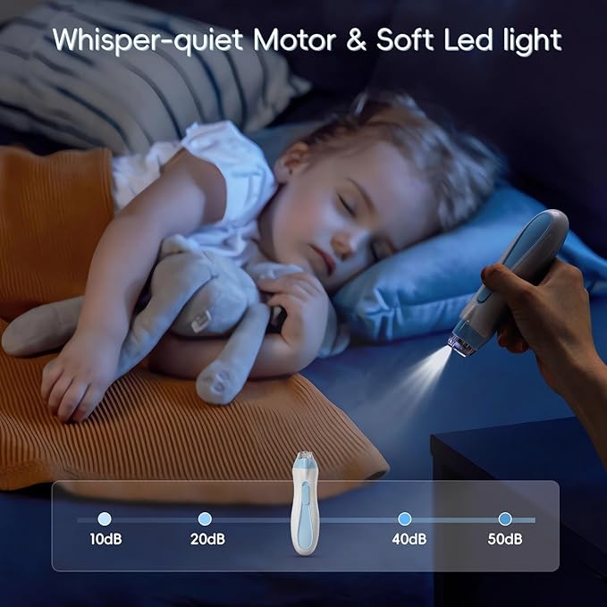 Baby Nail Trimmer Electric, 15 in 1 Baby Nail Clippers for Gentle Nail Care, Rechargeable Baby Nail File Electric with Light &15 Grinding Pads for Infant Toddler, Blue-CubbioJoy