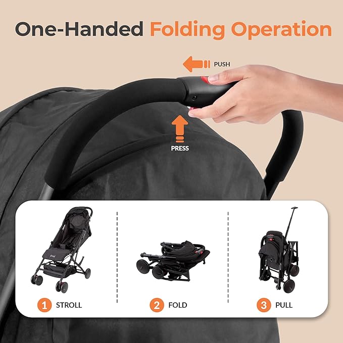 Jovial Lightweight Baby Stroller, Folding Travel Stroller with Reclining Seat, Canopy, 5-Point Safety Harness, Storage Basket, Smooth Wheels, Compact Portable Design (39.8" x 18.7" x 32.3")-CubbioJoy