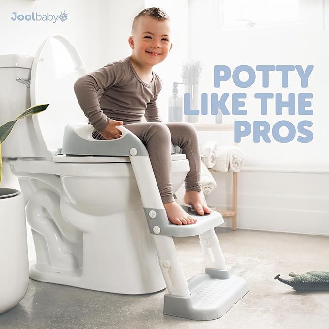 Jool Baby Potty Training Seat with 2 Step Ladder for Toddlers - Soft Cushioned Seat & Splash Guard, Adjustable Height (Gray)-CubbioJoy