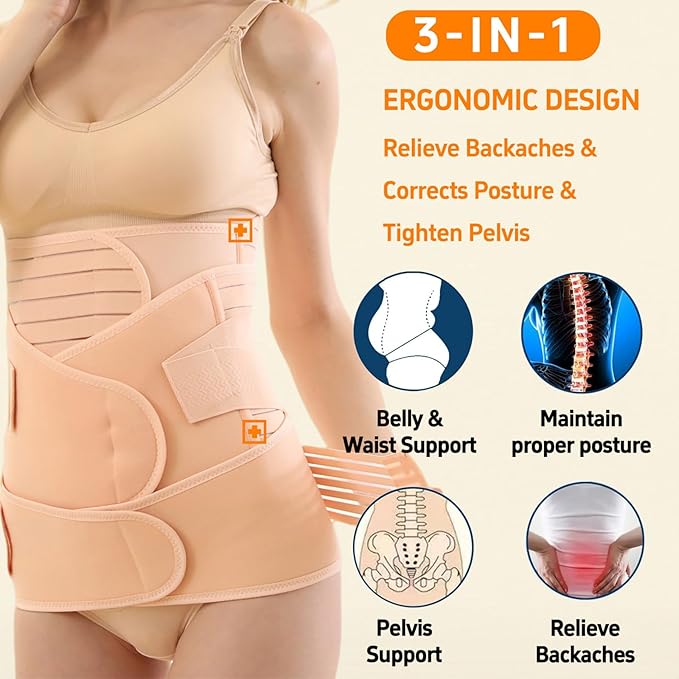 3 in 1 Postpartum Belly Band Post Partum for Women Abdominal Binder Surgery C Section Recovery Stomach Belly Wrap Belt-CubbioJoy