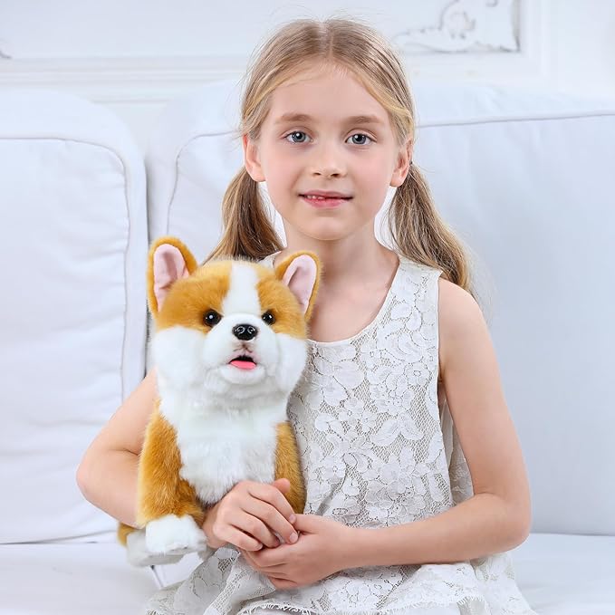 Interactive Plush Corgi Dog, Companion Robot Dog Pets,Handmade Weighted Stuffed Animals,Electronic Walking Toy with Barking,Tail Wagging,Talking,-CubbioJoy