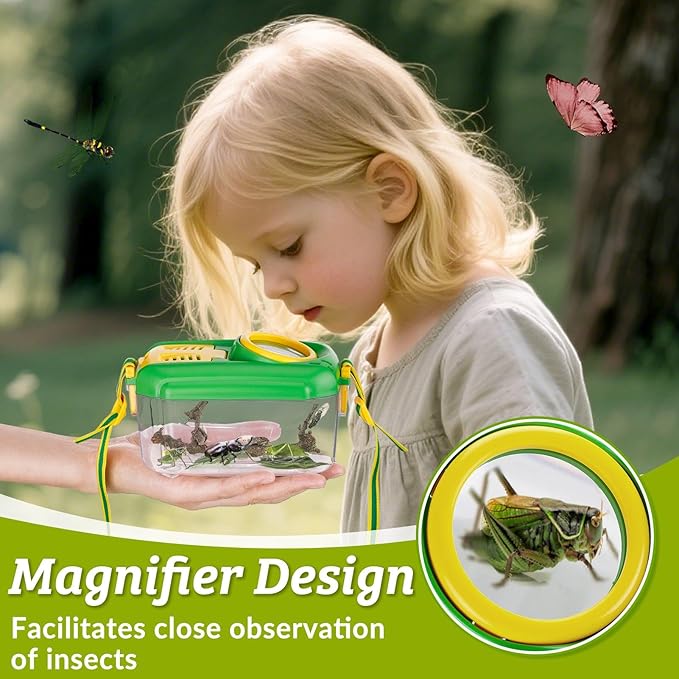 2 Set Bug Catcher for Kids- Educational Bug Catching Kit Including Butterfly Net, Insect Clip, Tweezer, Outdoor Toys for Kids Ages 3-10 (Pink & Green)-CubbioJoy
