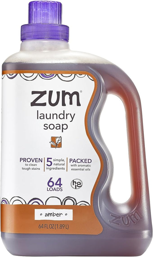 Indigo Wild Zum Clean Laundry Soap - Plant-Based Liquid Laundry Soap - Contains Baking Soda, Essential Oils & Saponified Coconut Oil - Amber - 64 fl oz-CubbioJoy