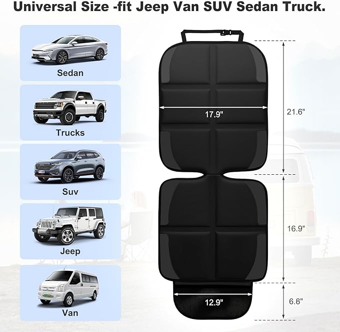 Car Seat Protector, 2 Pack Baby CarSeat Protector with Mesh Pockets & Non-Slip Backing 600D Durable Seat Cover Under Baby Child Car Seat, (Black, Standard)-CubbioJoy