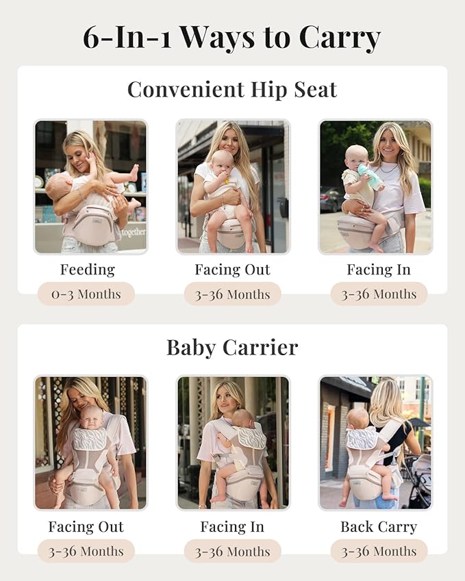 Baby Carrier Pro, MOMTORY Safety-Certified 6-in-1 Ultra Storage Baby Carrier Newborn to Toddler, Front & Back Baby Holder Carrier with Hip Seat, Soft Pink-CubbioJoy