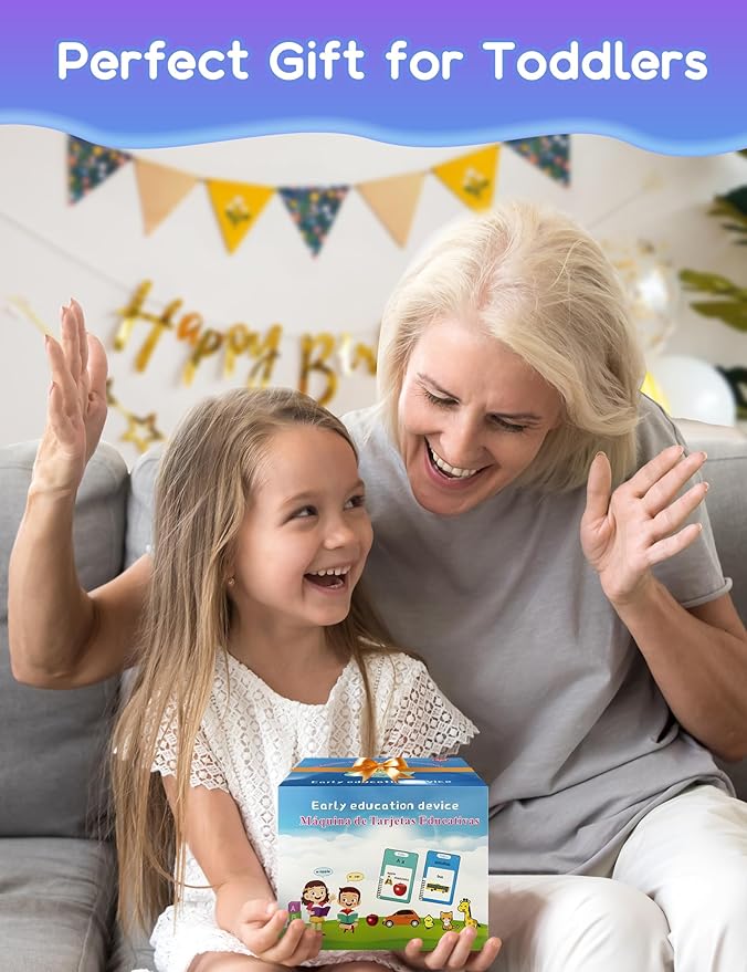 Bilingual Talking Flash Cards for Toddlers, 224 Sight Words Spanish and English Learning Flashcards for Kids, Autism Pocket Speech Therapy Toys, Española Vocabulary-CubbioJoy