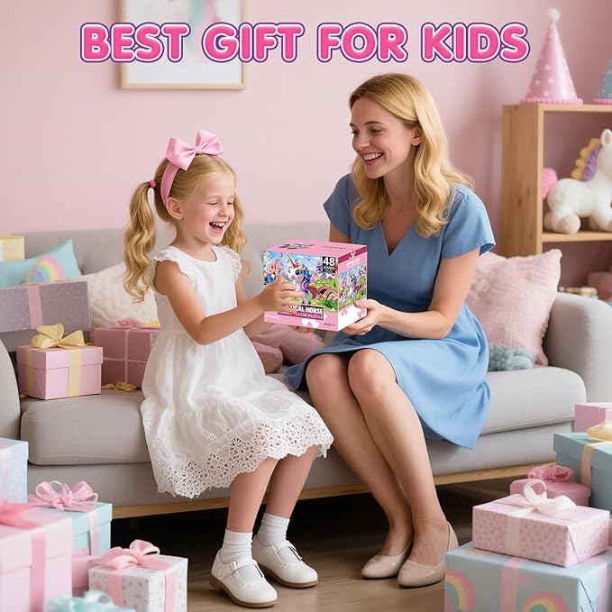 Jumbo Floor Puzzle for Kids,48 Piece Unicorn Large Jigsaw Puzzles,Puzzle for Toddler Ages 3-5,Fun Educational Preschool Learning Toy Gift for Boys & Girls Ages 4-8-CubbioJoy