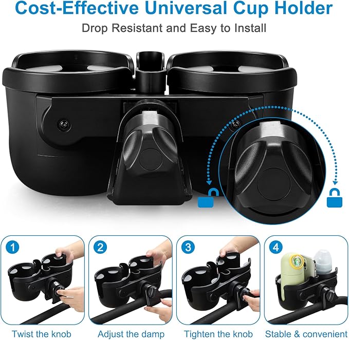 Accmor Stroller Cup Holder with Phone Holder, Universal Cup Holder for Uppababy Nuna Doona Strollers, 2-in-1 Bottle Phone Holder for Bike, Wheelchair, Walker, Scooter-CubbioJoy