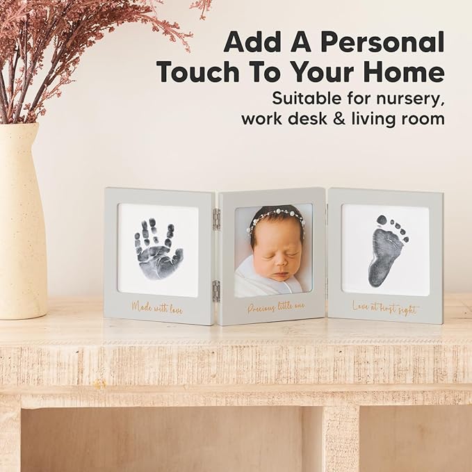 Inkless Baby Handprint and Footprint Kit for Newborn - Baby Footprint Kit, Newborn Keepsake Nursery Picture Frame,Dog Paw Print Maker,Personalized Gifts for New Mom,Showers & Registry(Cloud Gray/Gold)-CubbioJoy