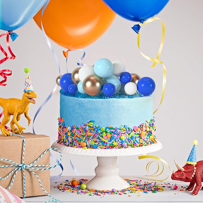 75 Pieces Cake Balls Topper Decorations Foam Cupcake Topper Mini Balloon Cake Topper Balls Cake Picks for Cake Deco Birthday Party Wedding（Dark Blue,Blue, Gold, White）-CubbioJoy