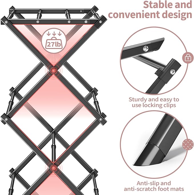 APEXCHASER Clothes Drying Rack, 3-Tier Laundry Drying Rack for Clothes, Expandable Metal Clothing Dryer, Collapsible Towel Rack, Air Drying Rack, Black-CubbioJoy