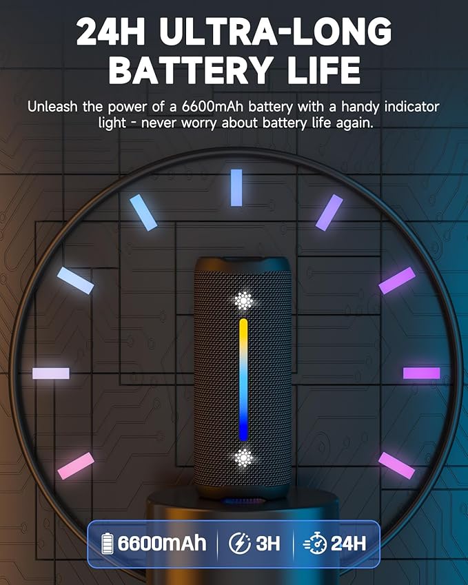 Bluetooth Speakers Wireless Loud Stereo Sound IPX7 Waterproof Outdoor Portable 25W Super Bass Speaker for Home Party Beach with 24H Playtime Colorful Lights BT5.3 TWS Pairing Birthday Gift Black-CubbioJoy