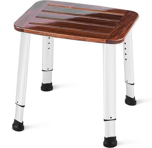 Bathroom Shower Bench Bath Stool Bathtub Seat Spa Chair Foot Rest Step, Height Adjustable Lightweight Waterproof and Rustproof, Teak-CubbioJoy