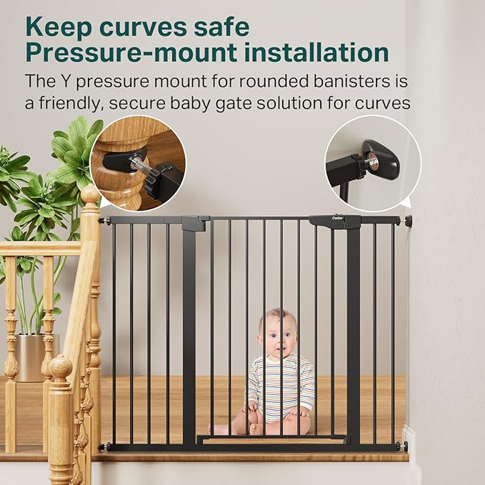 Cumbor 36" Extra Tall Baby Gate for Stairs, 29.7-48" Wide Dog Gates for Doorways, Auto Close Safety Gate for Babies and Pets, Easy Install, Pressure Mounted, Fits Doorways, Stairs, Entryways, Black-CubbioJoy