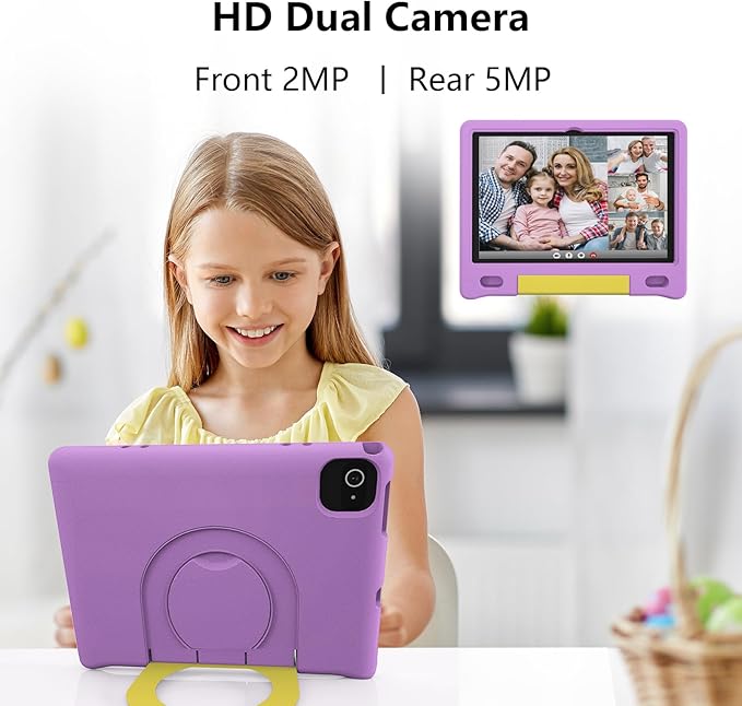 JREN Kids Table 10.1" ｜Android 14 Tablet for Kids｜64GB Storage｜Octa-Core｜WiFi ｜Cameras｜Parental Control｜Kids Content｜Case Included Great Gift for Children Ages 3-12 Years Old Purple-CubbioJoy