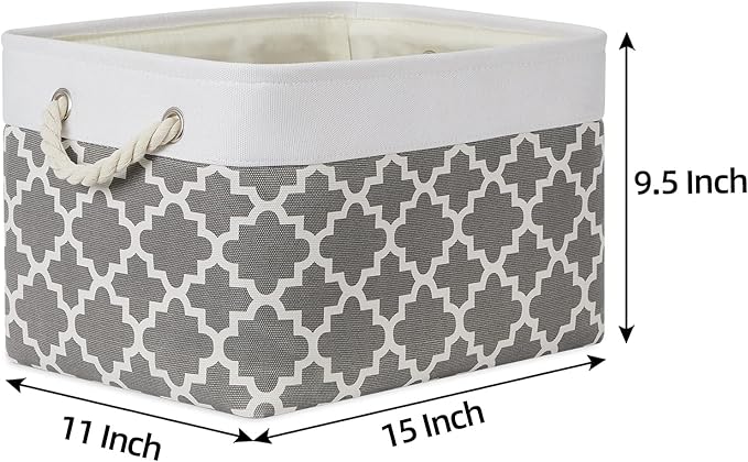 Bidtakay Basket Storage Bins Baskets for Organizing Set of 3 Collapsible Cloth Storage Linen Closet Organizer 15 X 11 X 9.5 Inches Large Foldable Baskets for Shelves (White&Quatrefoil Grey)-CubbioJoy