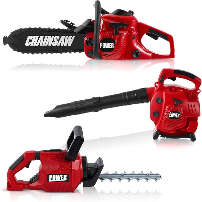 3 Pcs Toy Gardening Tool Set for Kids Toy Leaf Blower Hedge Trimmer Chainsaw Pretend Play Set with Lights and Sounds Birthday for Boys Girls-CubbioJoy