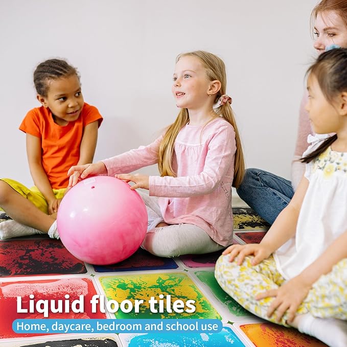 Art3d Liquid Fusion Activity Play Mat for Kids, Pack of 9 Tiles 12" X 12", Multi-Color, Round Corner-CubbioJoy